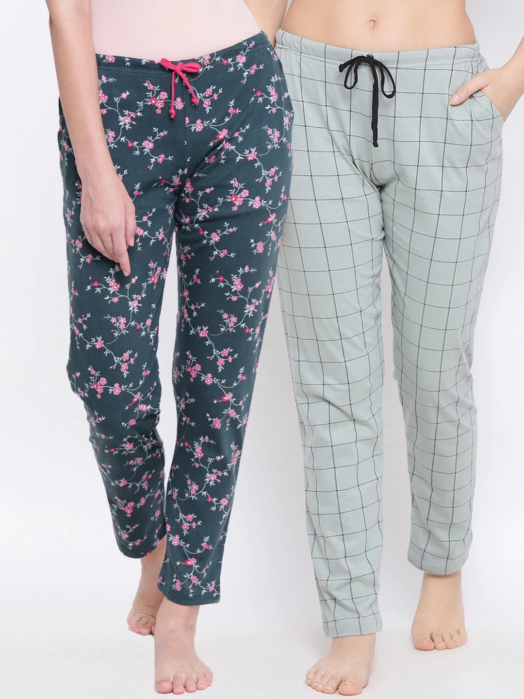 

Kanvin Women Pack of 2 Printed Cotton Lounge Pants, Teal