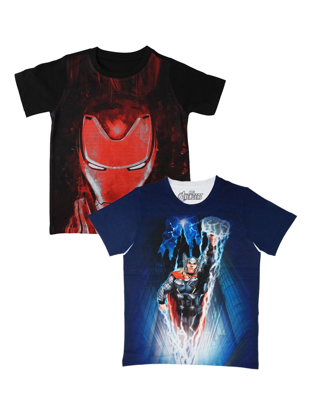

Marvel by Wear Your Mind Boys Pack of 2 Printed Round Neck Pure Cotton T-shirt, Black
