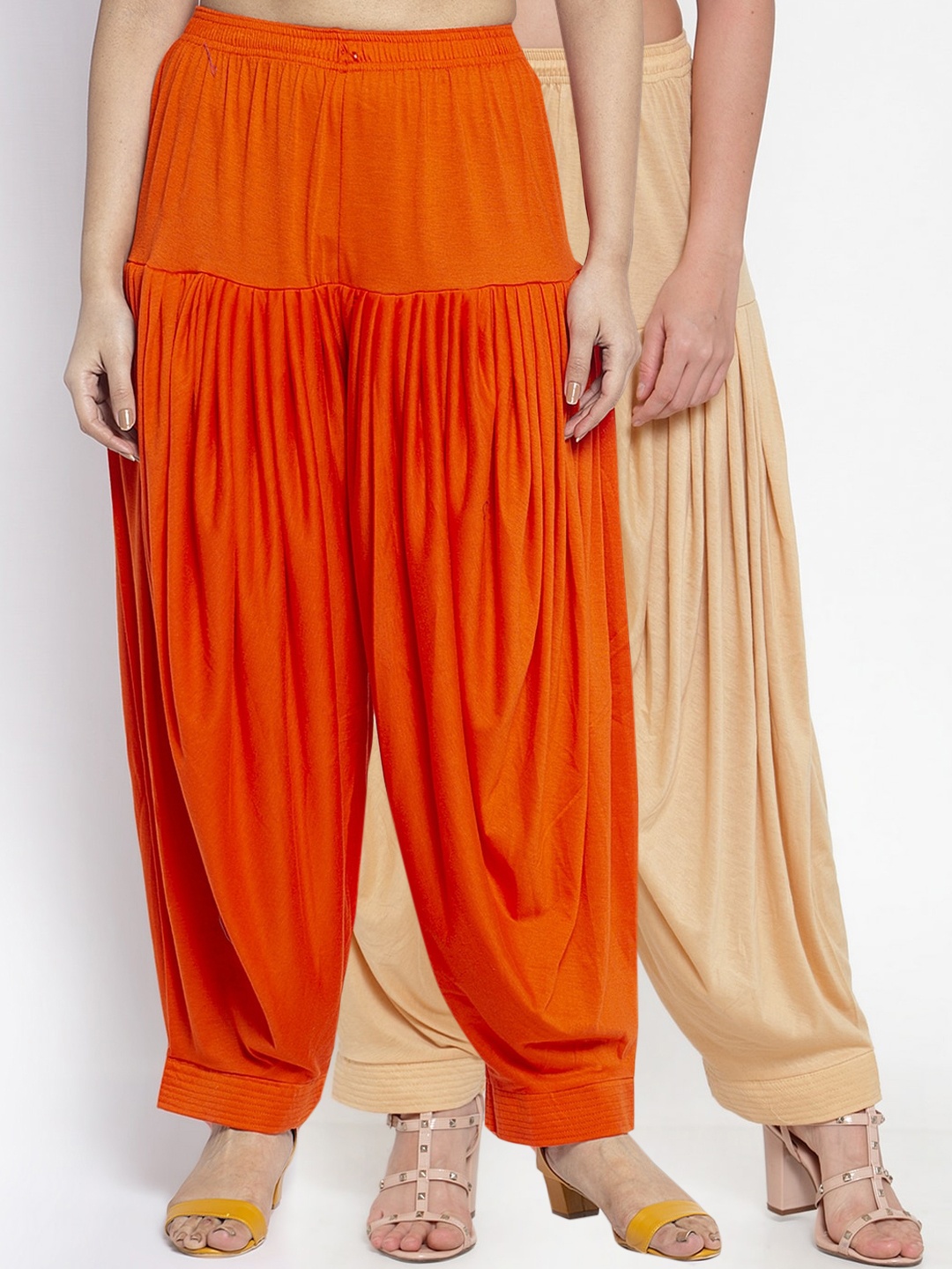 

GRACIT Women Pack of 2 Solid Patialas, Orange