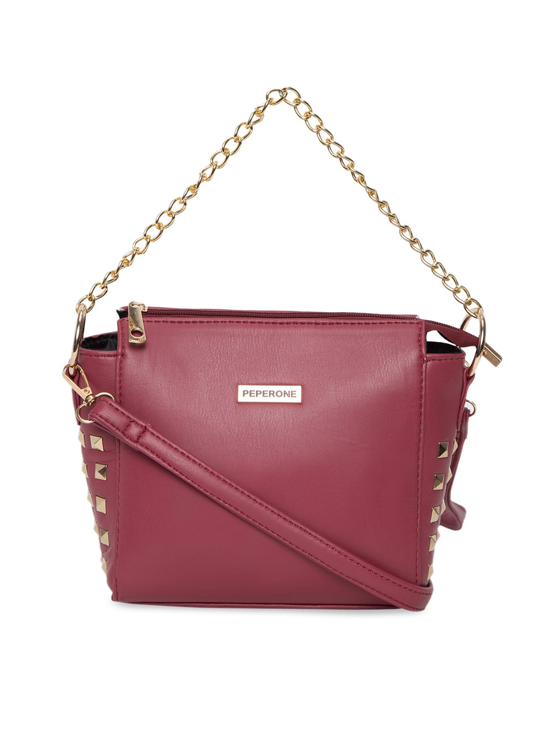 

Peperone Maroon Self Design Sling Bag