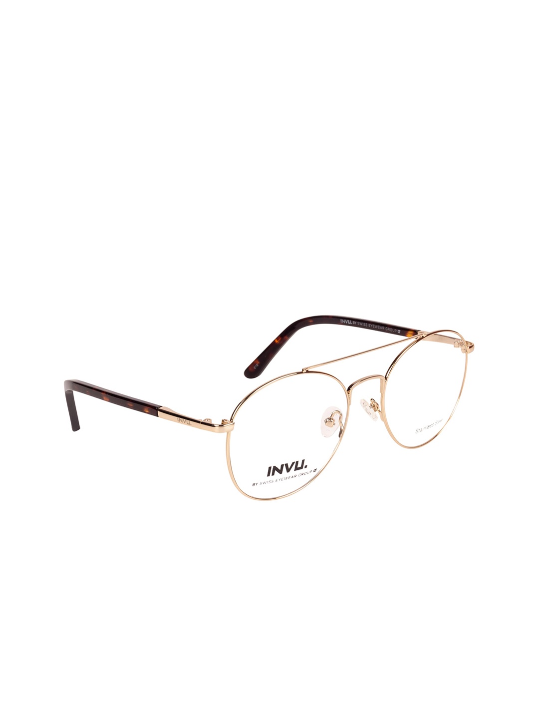 

INVU Men Gold-Toned & Brown Solid Full Rim Round Frames B3806A