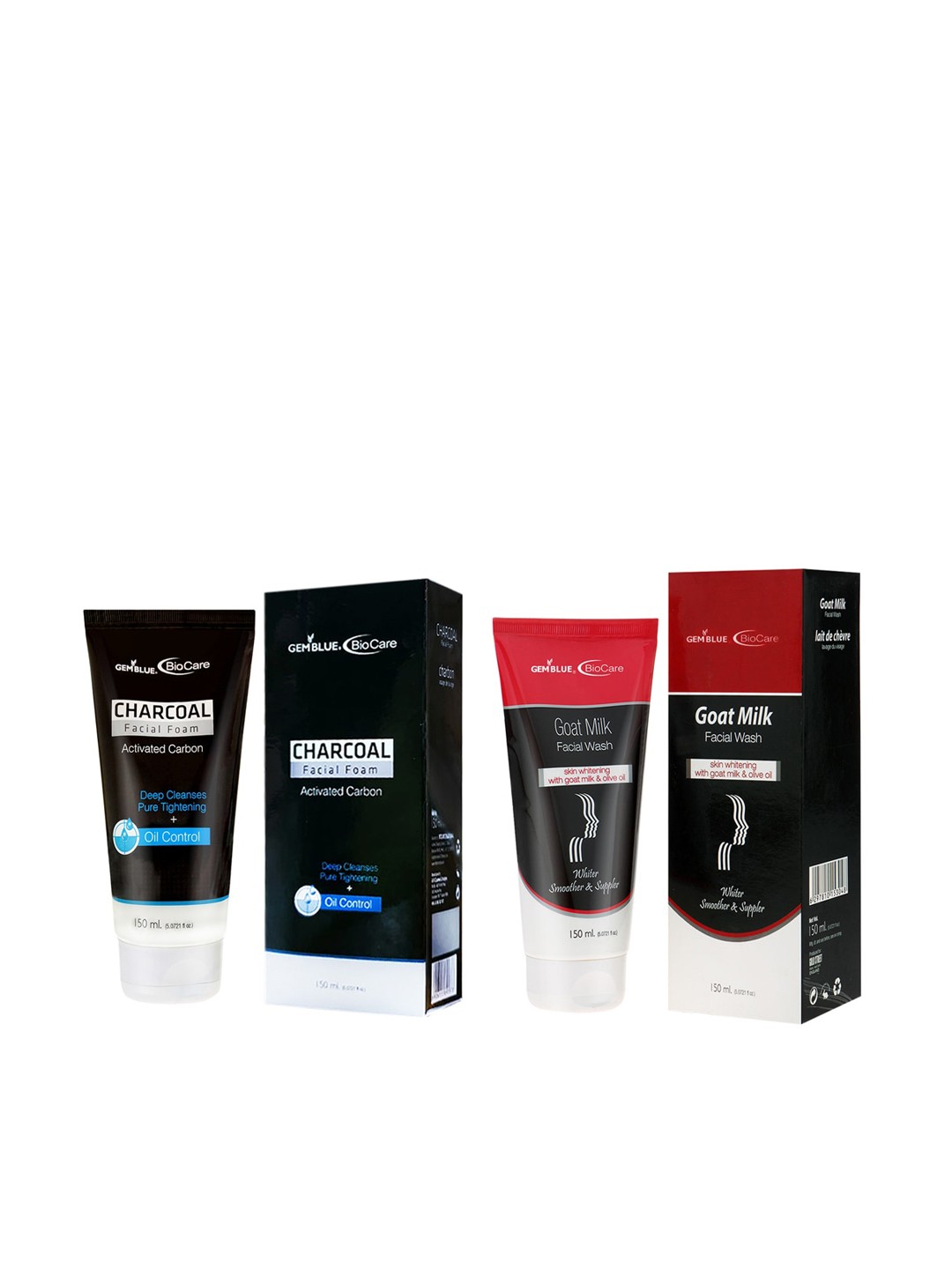 

GEMBLUE BioCare Unisex Charcola Facial Foam & Goat Milk Facial Wash 150ml each, Black