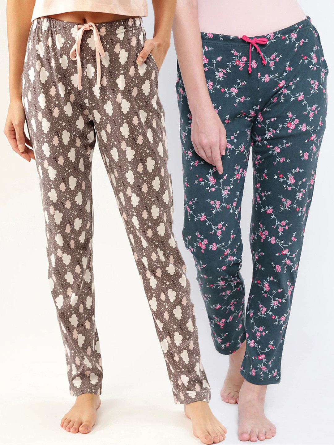 

Kanvin Women Pack Of 2 Printed Cotton Lounge Pants, Teal