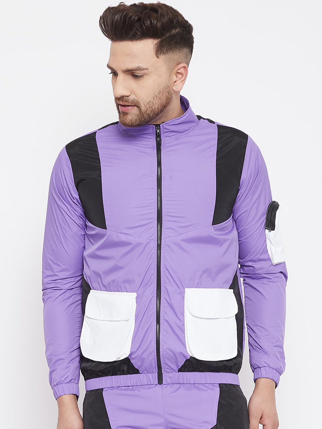 

FUGAZEE Men Purple Colourblocked Lightweight Sporty Jacket