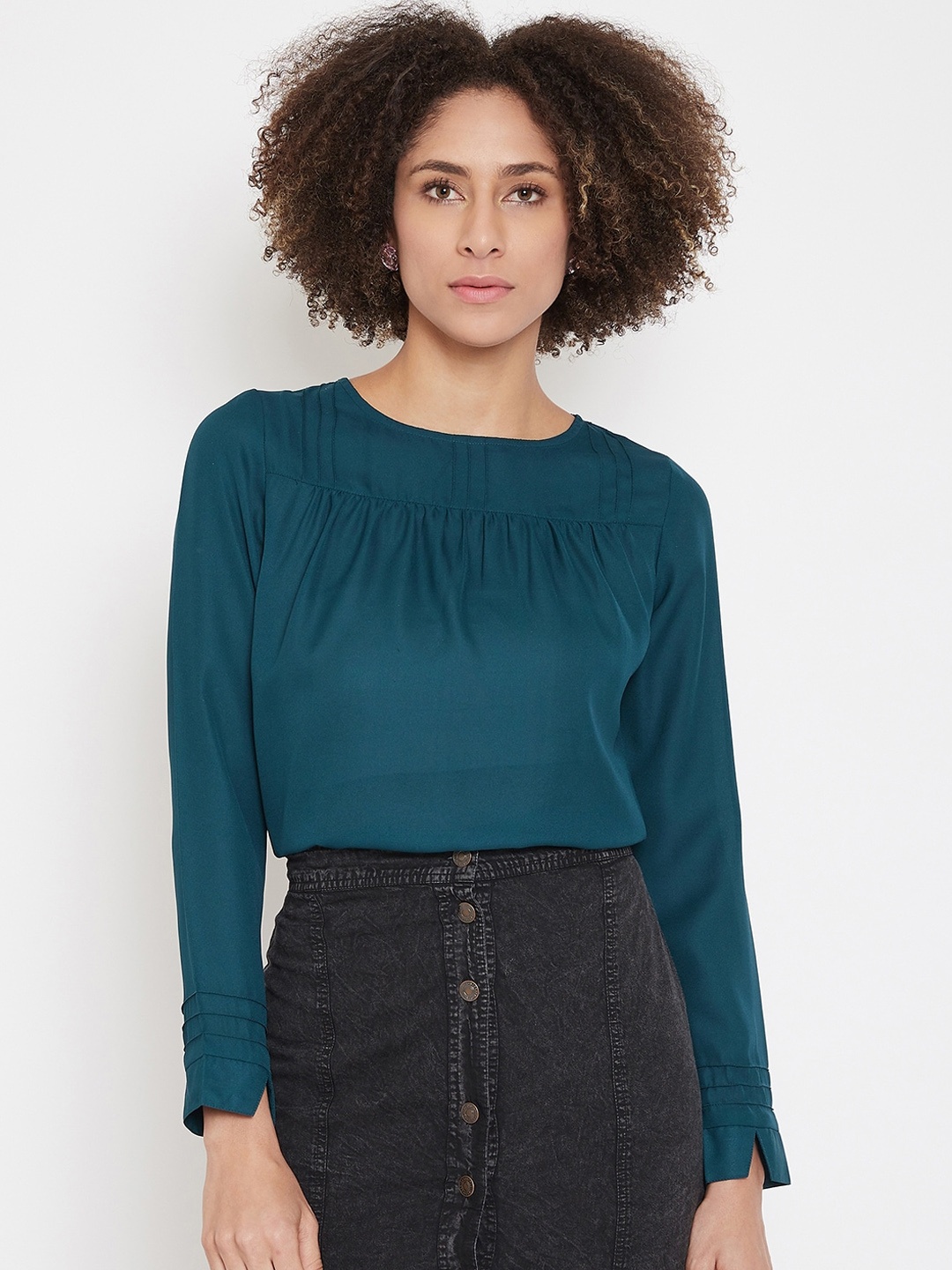 La Zoire Women Turquoise Blue Solid Top