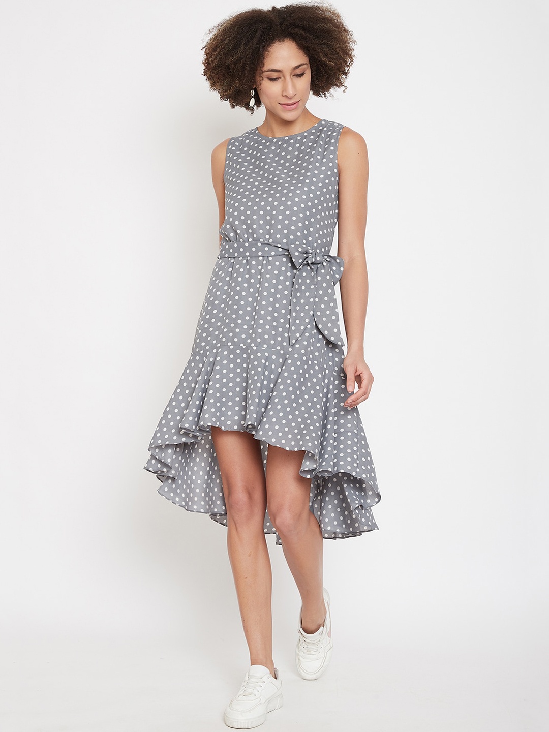 

La Zoire Women Grey & White Printed Fit and Flare Dress