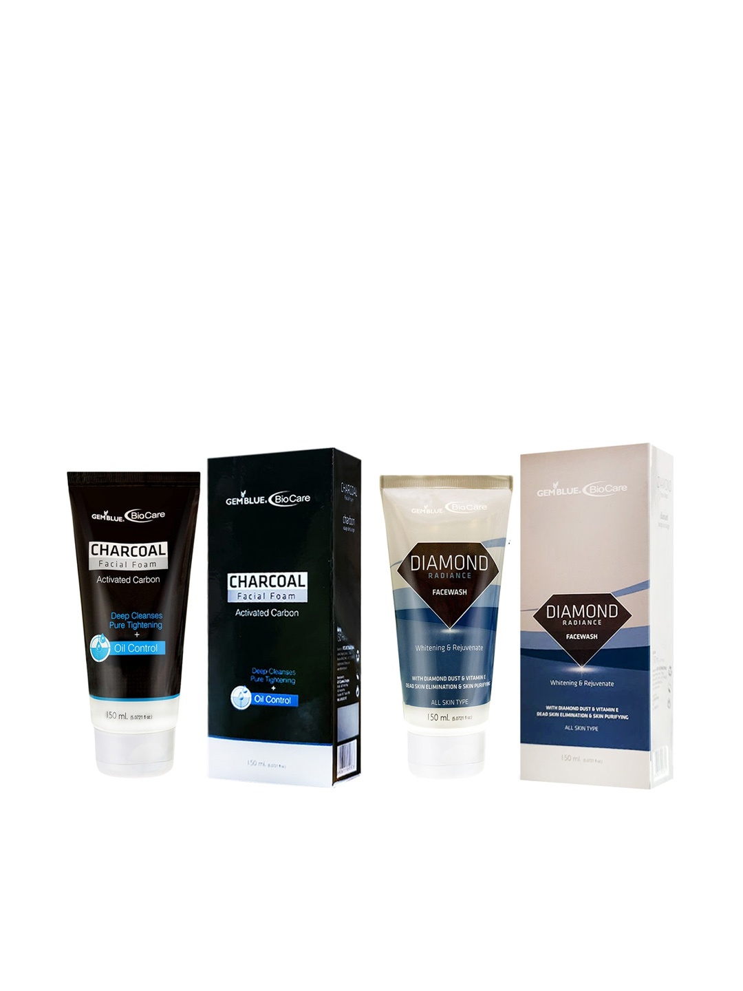 

GEMBLUE BioCare Combo of 2 Charcoal Face Wash & Diamond Radiance Face Wash - 150 ml each, Black