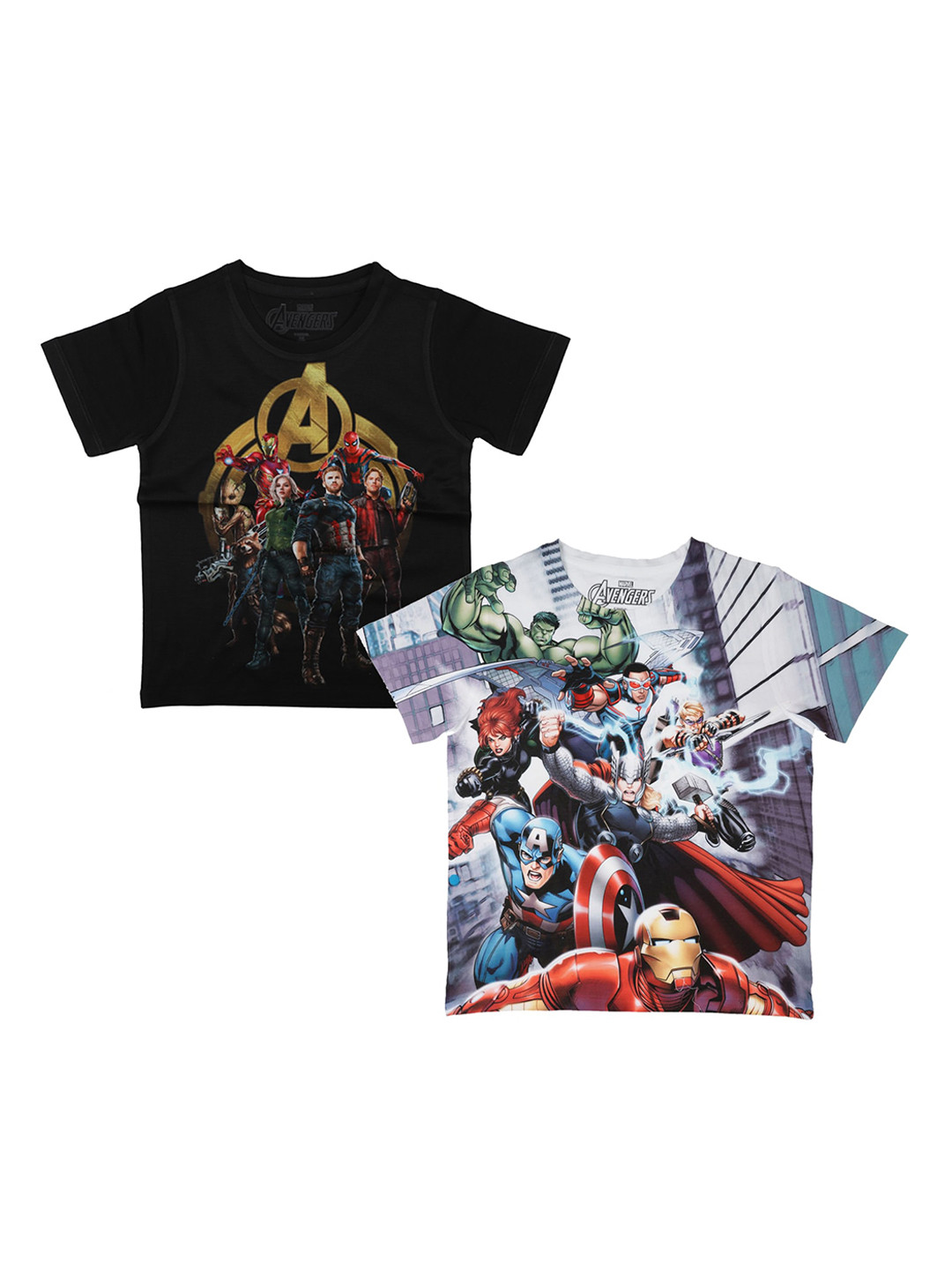 

Marvel by Wear Your Mind Boys Pack Of 2 Avengers Printed Round Neck T-shirts, Black