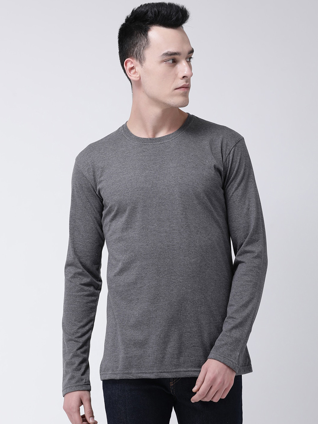 

GRACIT Men Grey Solid Round Neck Cotton Pure Cotton T-shirt