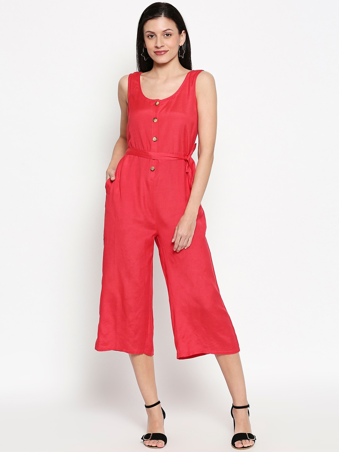 

People Women Pink Solid Culotte Jumpsuit