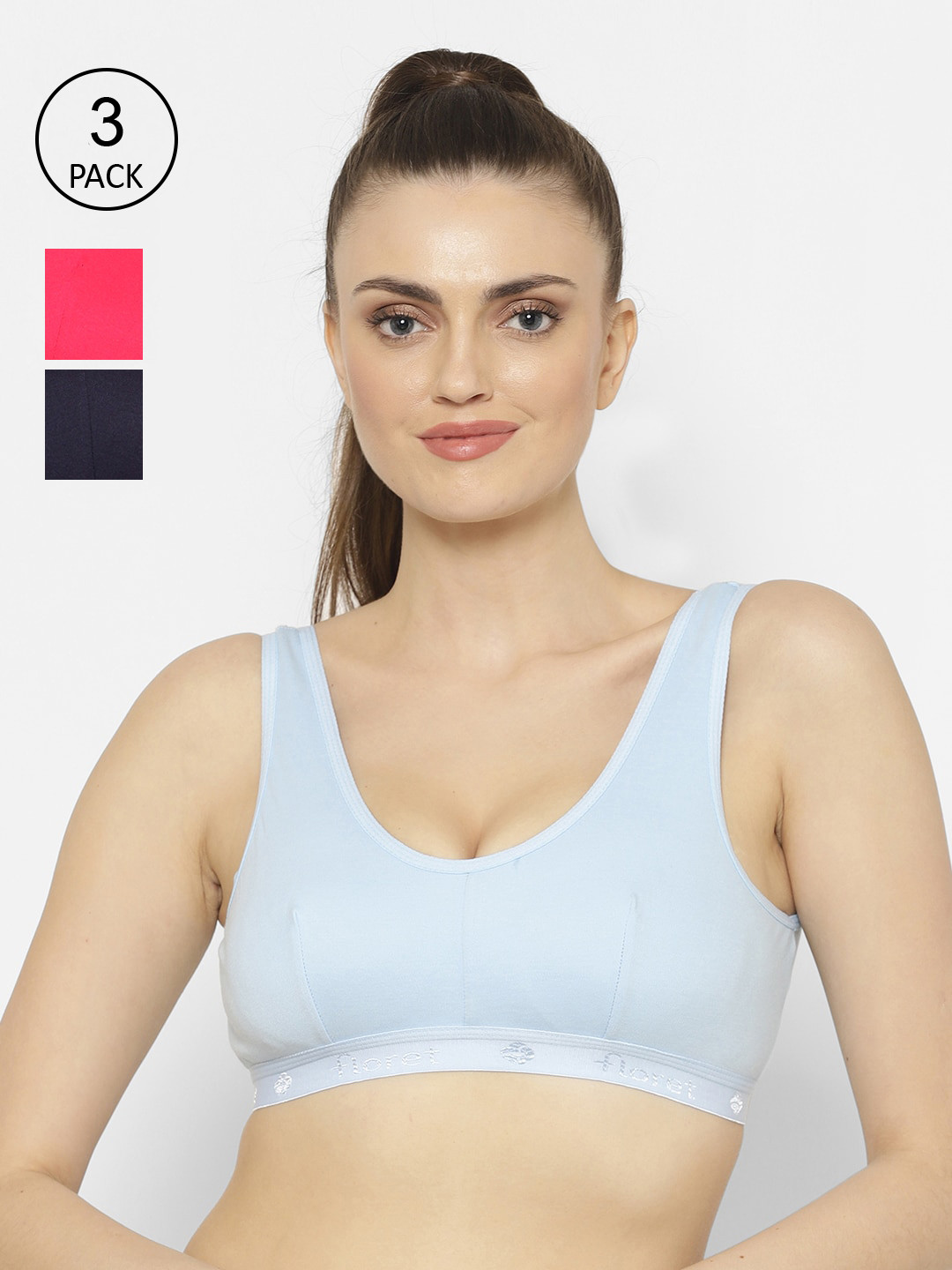

Floret Pack of 3 Solid Non-Wired Non Padded Workout Bra, Magenta