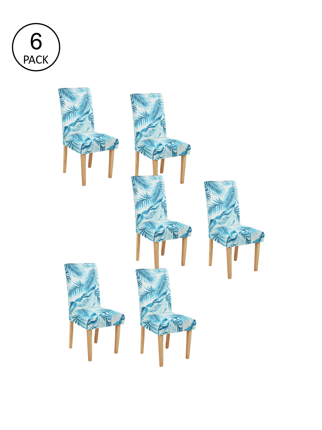 Cortina Set Of 6 Blue & White Printed Chair Covers