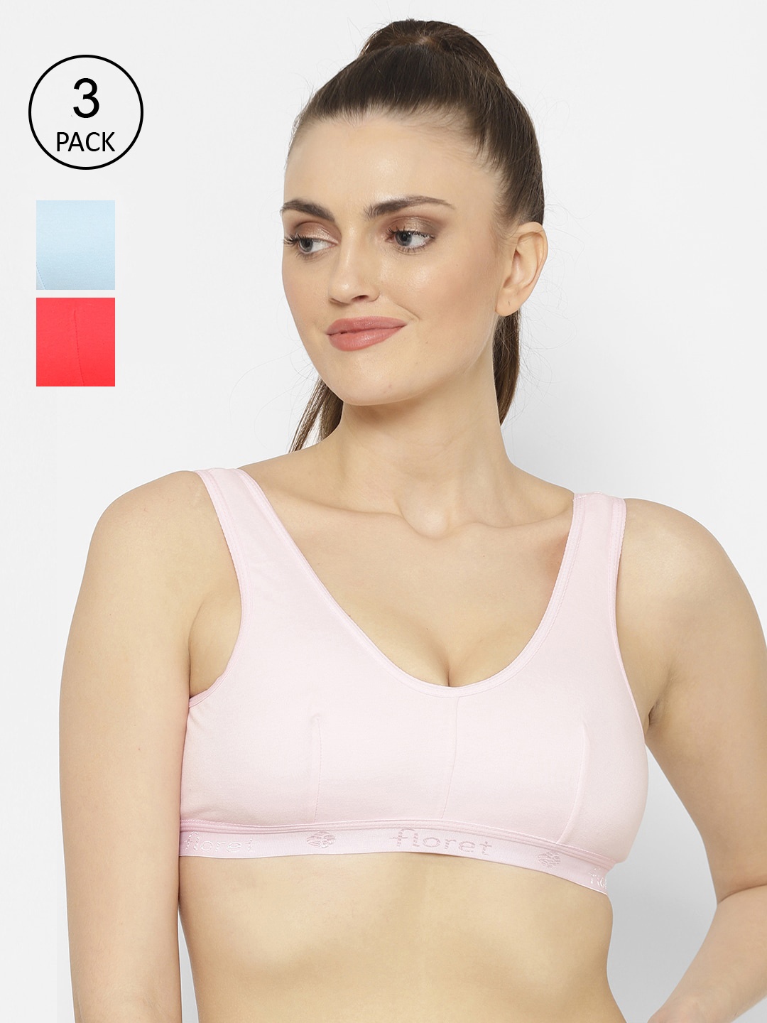 

Floret Pack Of 3 Solid Non-Wired Non Padded Yoga Workout Bra, Pink