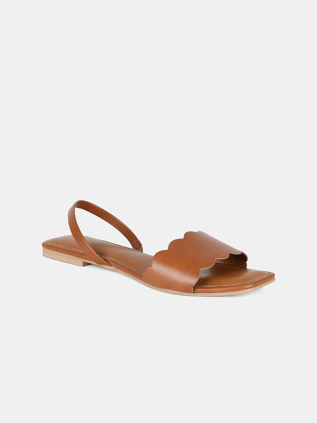 

W Women Tan Brown Solid PU Open Toe Flats