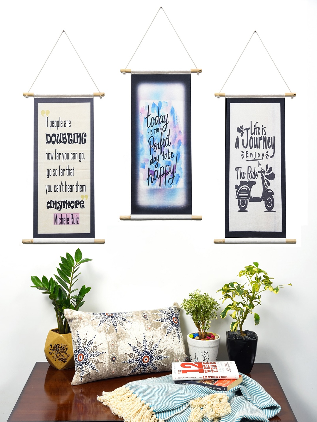 

BELLA TRUE Set of 3 Black & Beige Digital Printed Wall Hangings