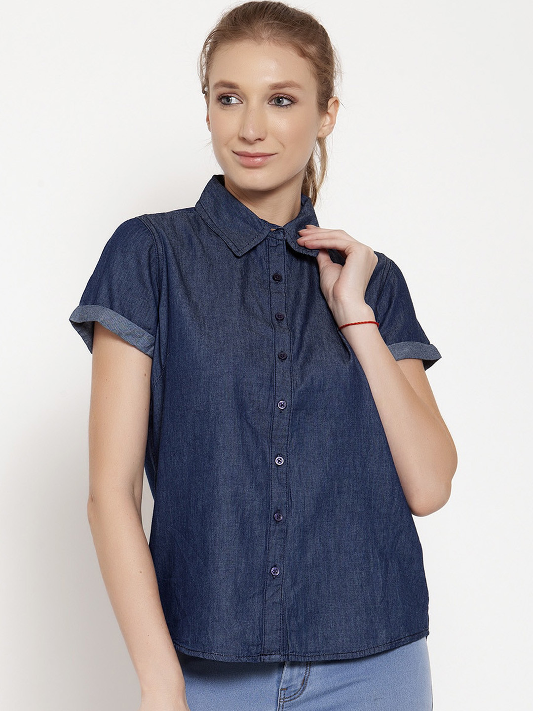 

KLOTTHE Women Blue Regular Fit Solid Casual Denim Shirt