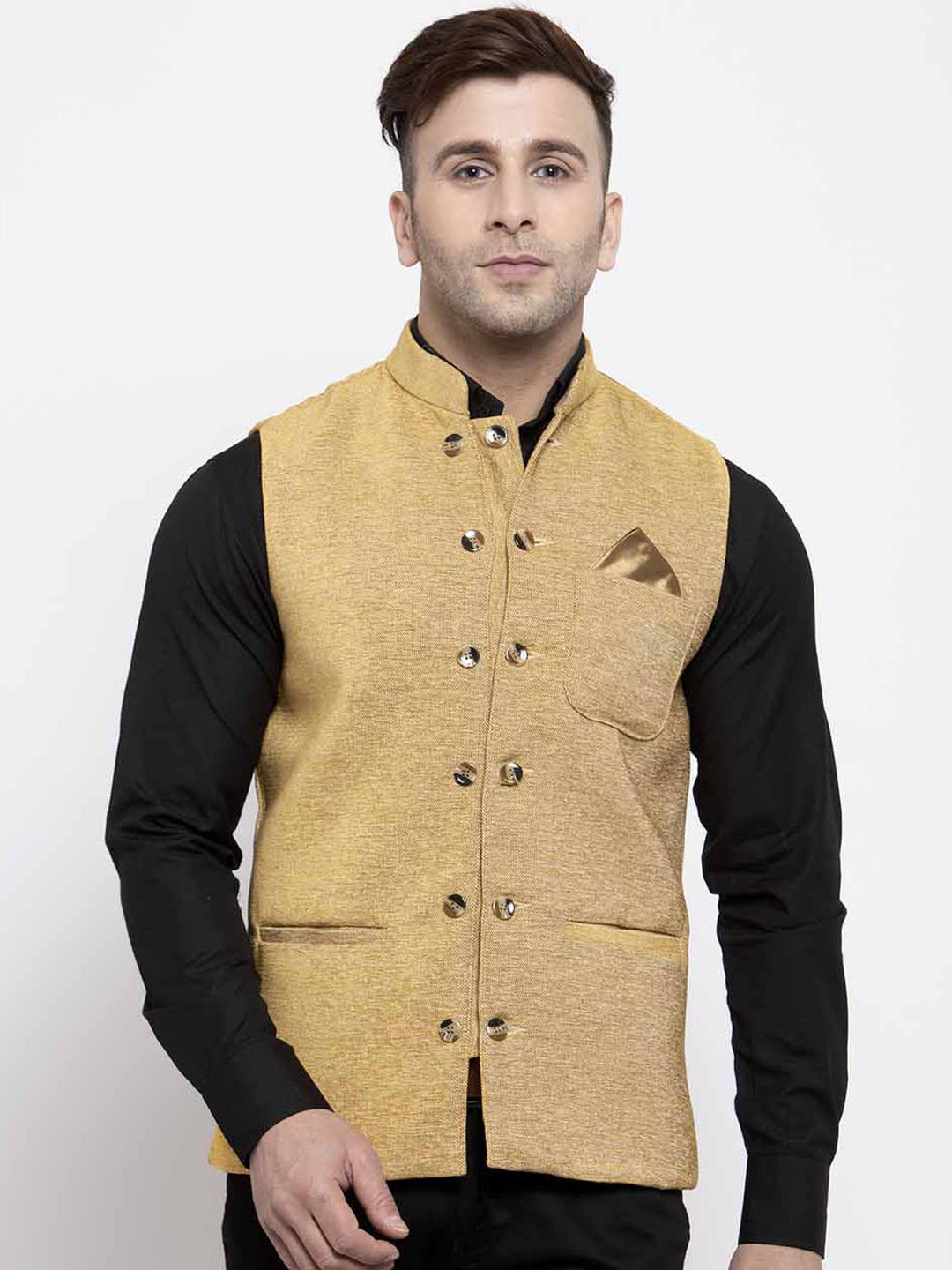 

KLOTTHE Men Beige Woven Design Nehru Jacket