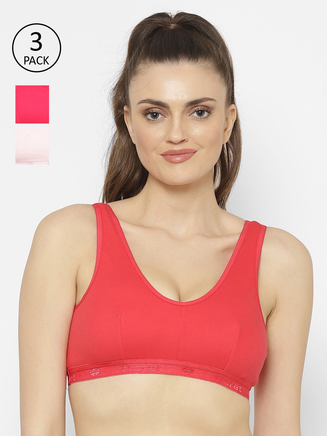 

Floret Pack Of 3 Solid Non-Wired Non Padded Yoga Workout Bra, Red