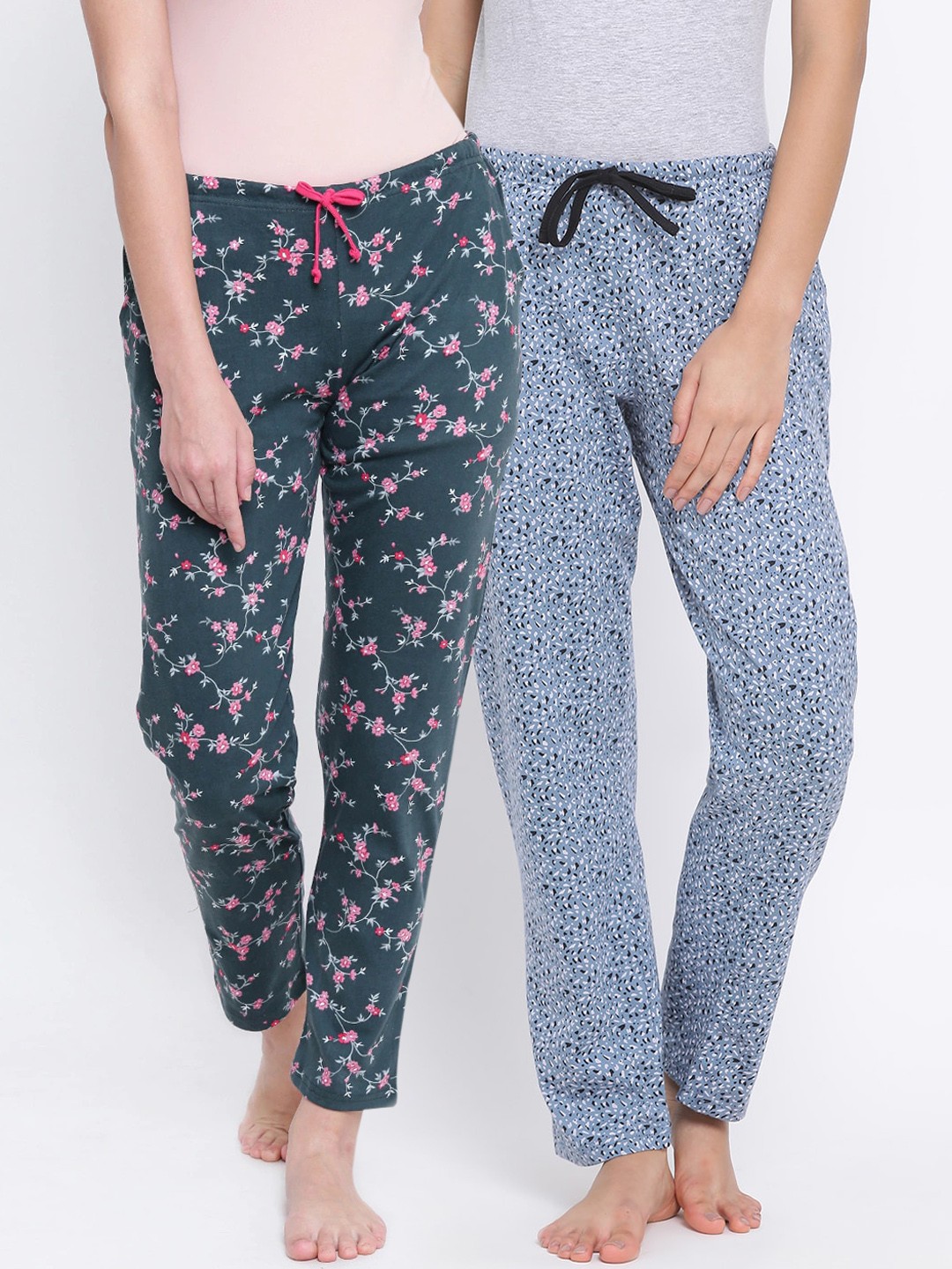 

Kanvin Women Pack of 2 Green & Blue Printed Lounge Pants