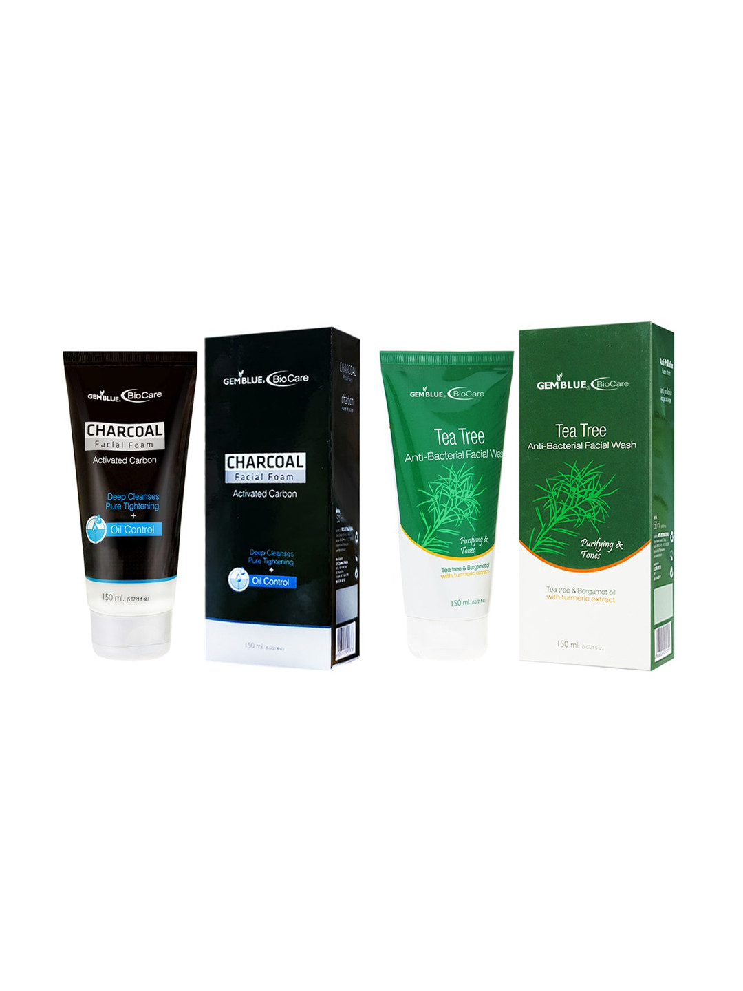 

GEMBLUE BioCare Charcoal Facial Foam & Tea Tree Anti Bacterial Face Wash 300 ml, Black