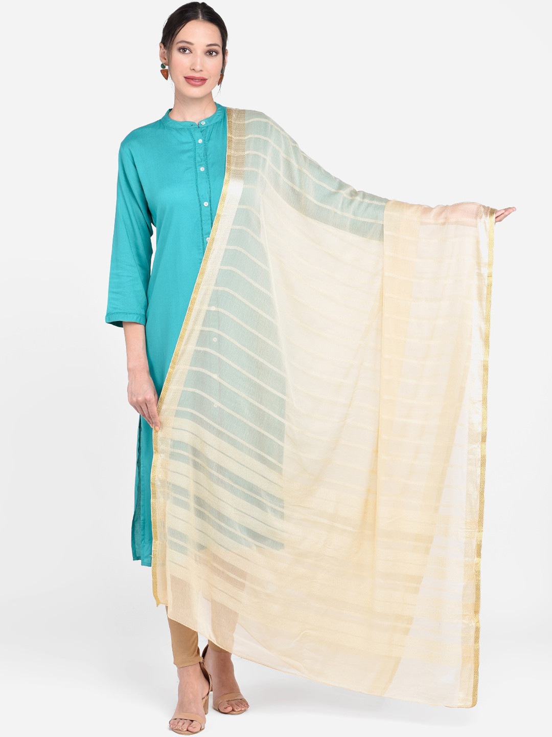 

Dupatta Bazaar Beige Striped Dupatta