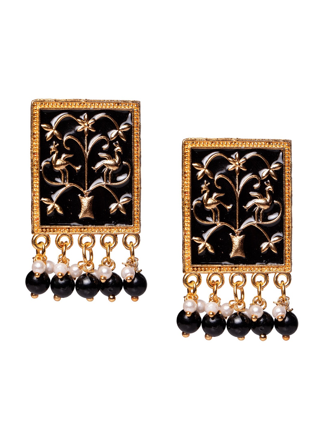 

MORKANTH JEWELLERY Black & Gold-Toned Square Studs