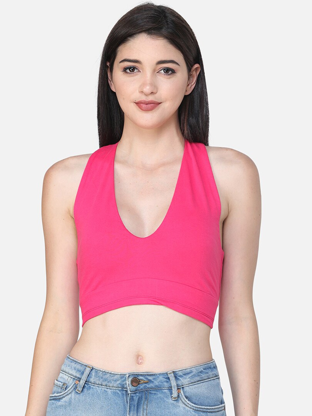 

SCORPIUS Women Pink Solid Crop Fitted Top
