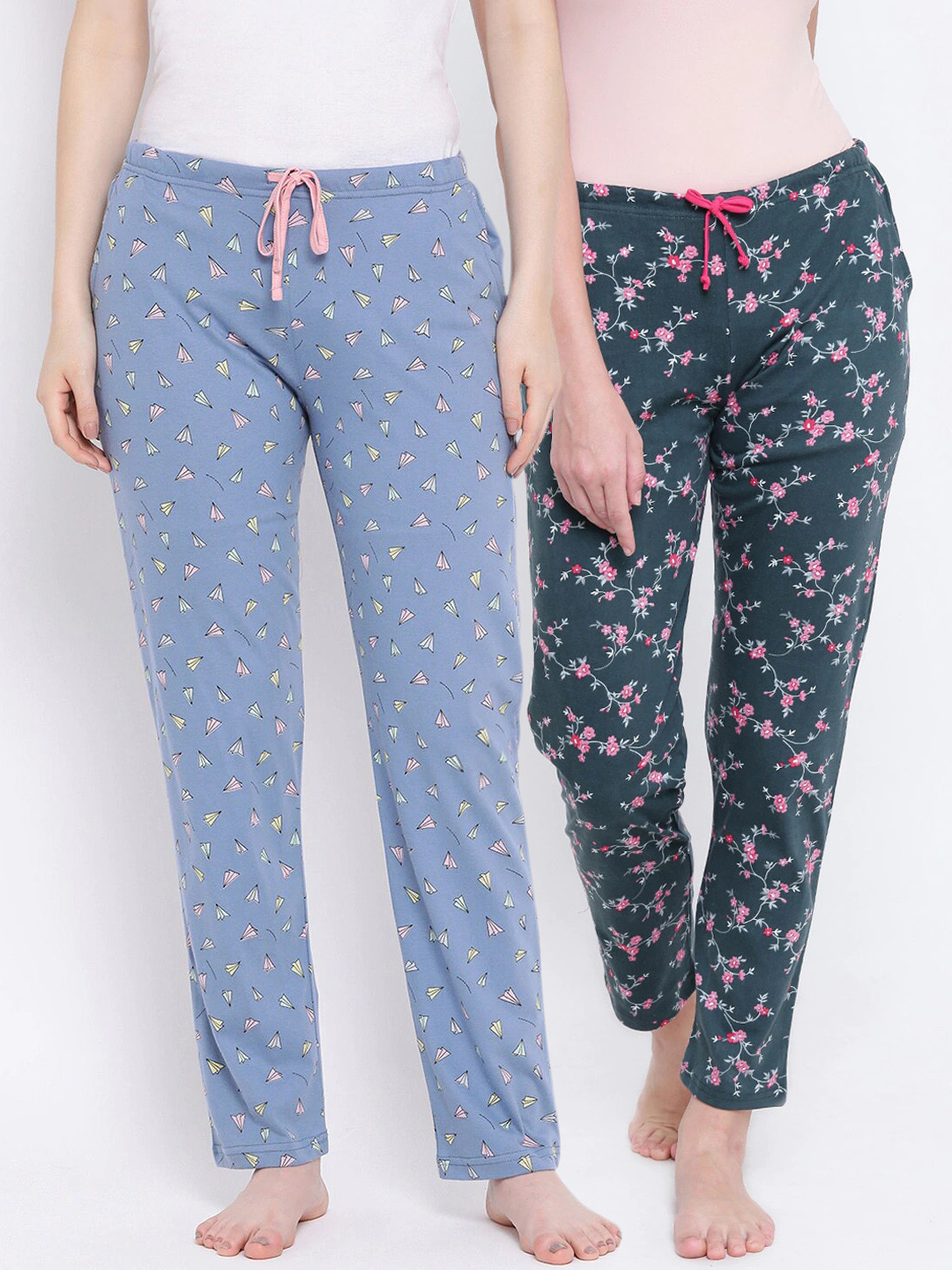 

Kanvin Women Pack of 2 Printed Cotton Lounge Pants, Blue