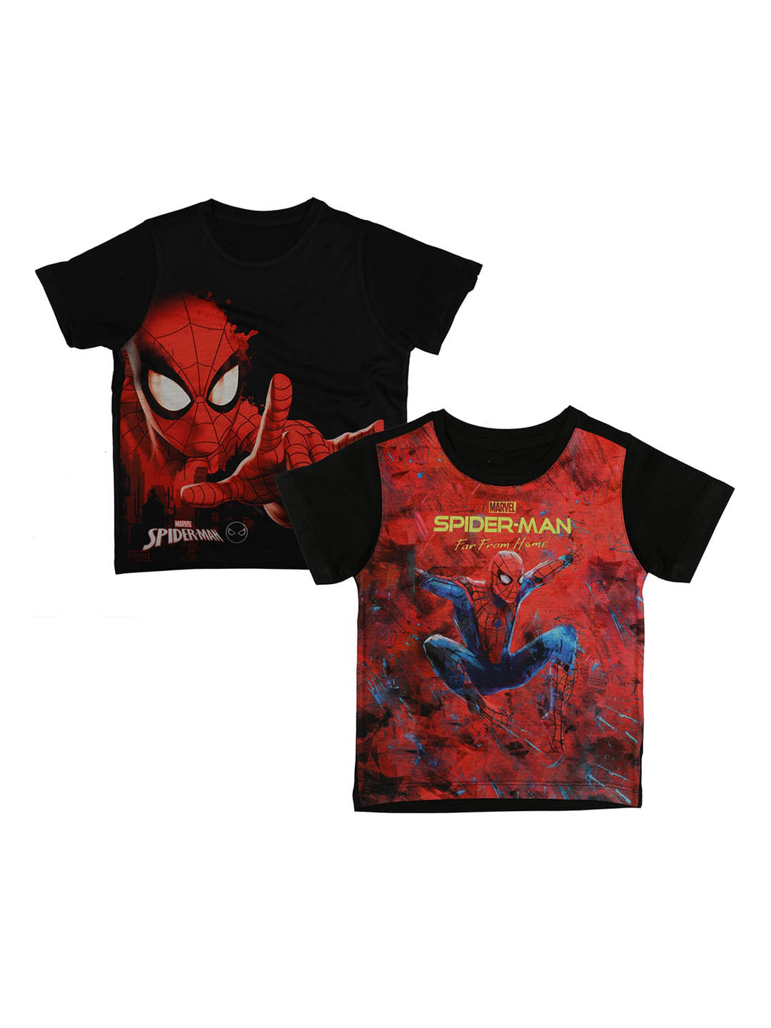 

Marvel by Wear Your Mind Boys Black Set of 2 Spiderman Printed Round Neck T-shirt