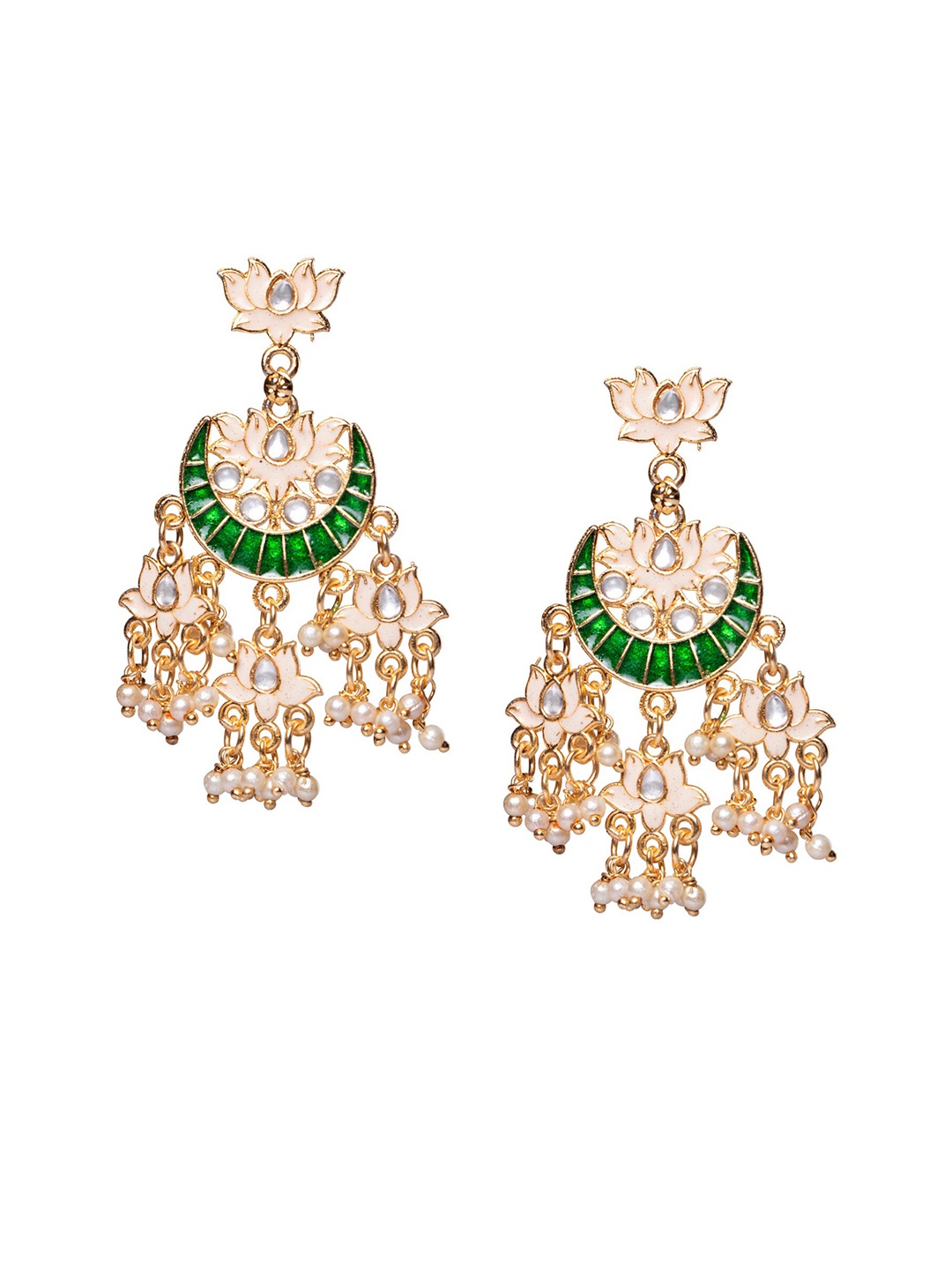 

MORKANTH JEWELLERY White & Green Crescent Shaped Jhumkas
