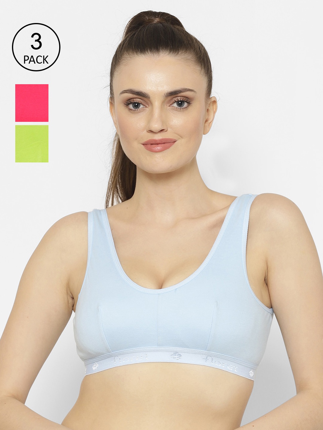 

Floret Pack Of 3 Solid Non-Wired Non Padded Workout Bra, Magenta