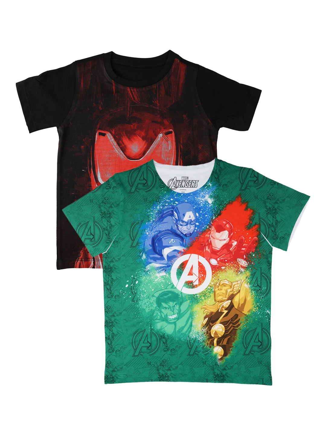 

Marvel by Wear Your Mind Boys Pack Of 2 Avengers Printed Round Neck T-shirts, Black
