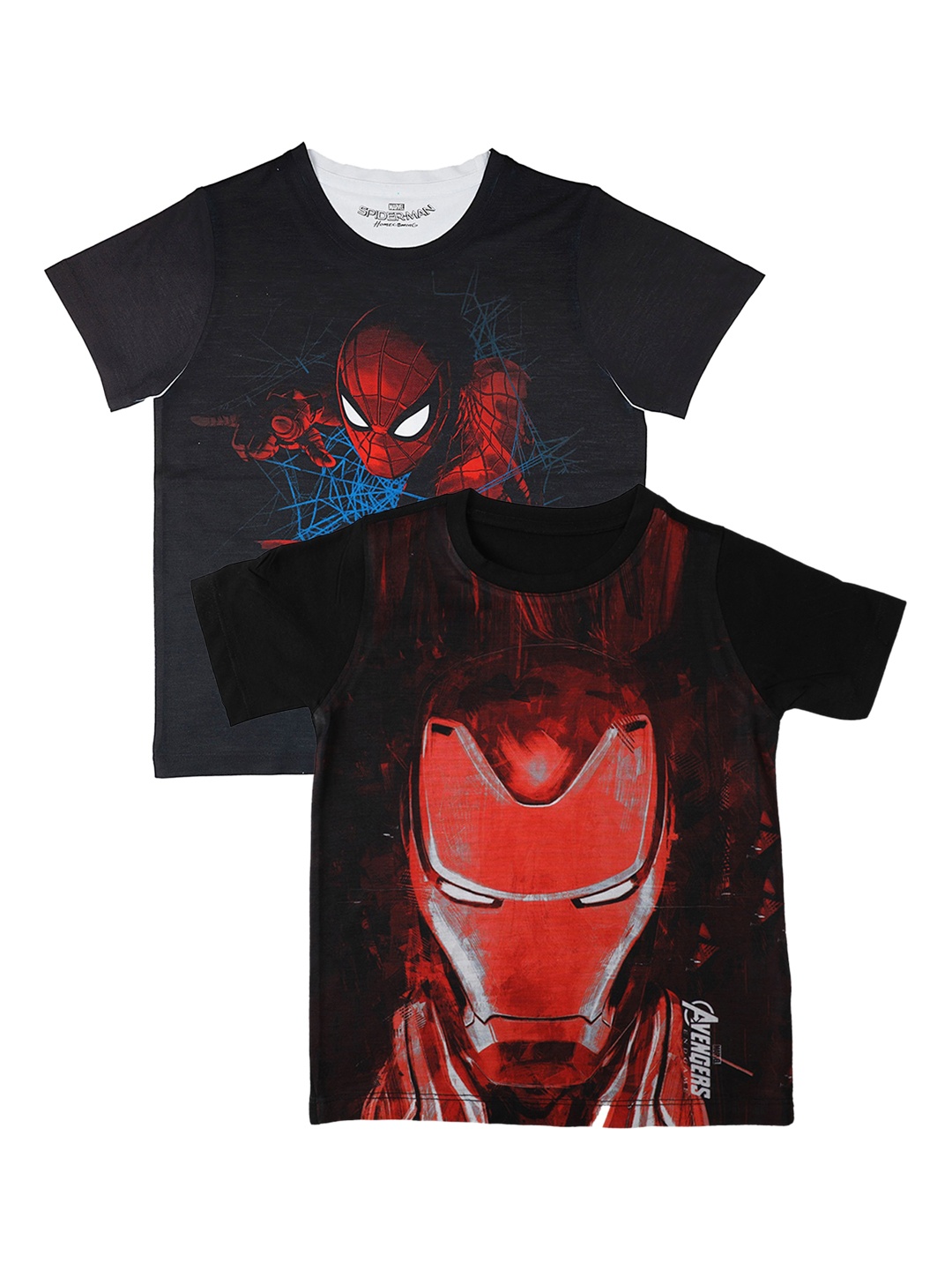 

Marvel by Wear Your Mind Boys Pack of 2 Printed Round Neck Pure Cotton T-shirt, Black