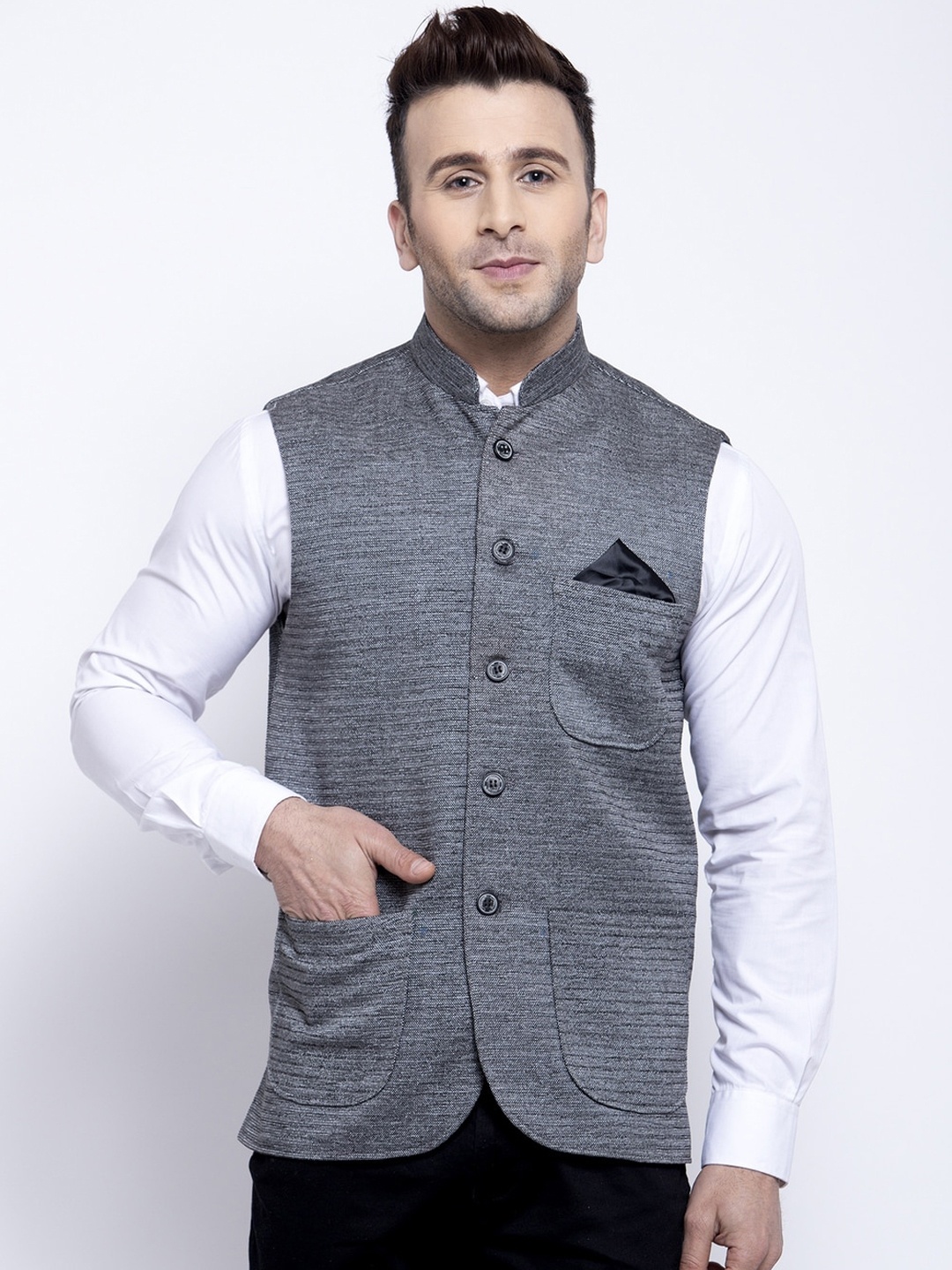 

KLOTTHE Men Grey Solid Nehru Jacket