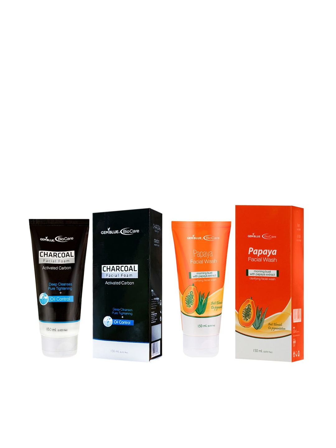 

GEMBLUE BioCare Unisex Set Of 2 Charcoal Facial Foam & Papaya Face Wash, Black