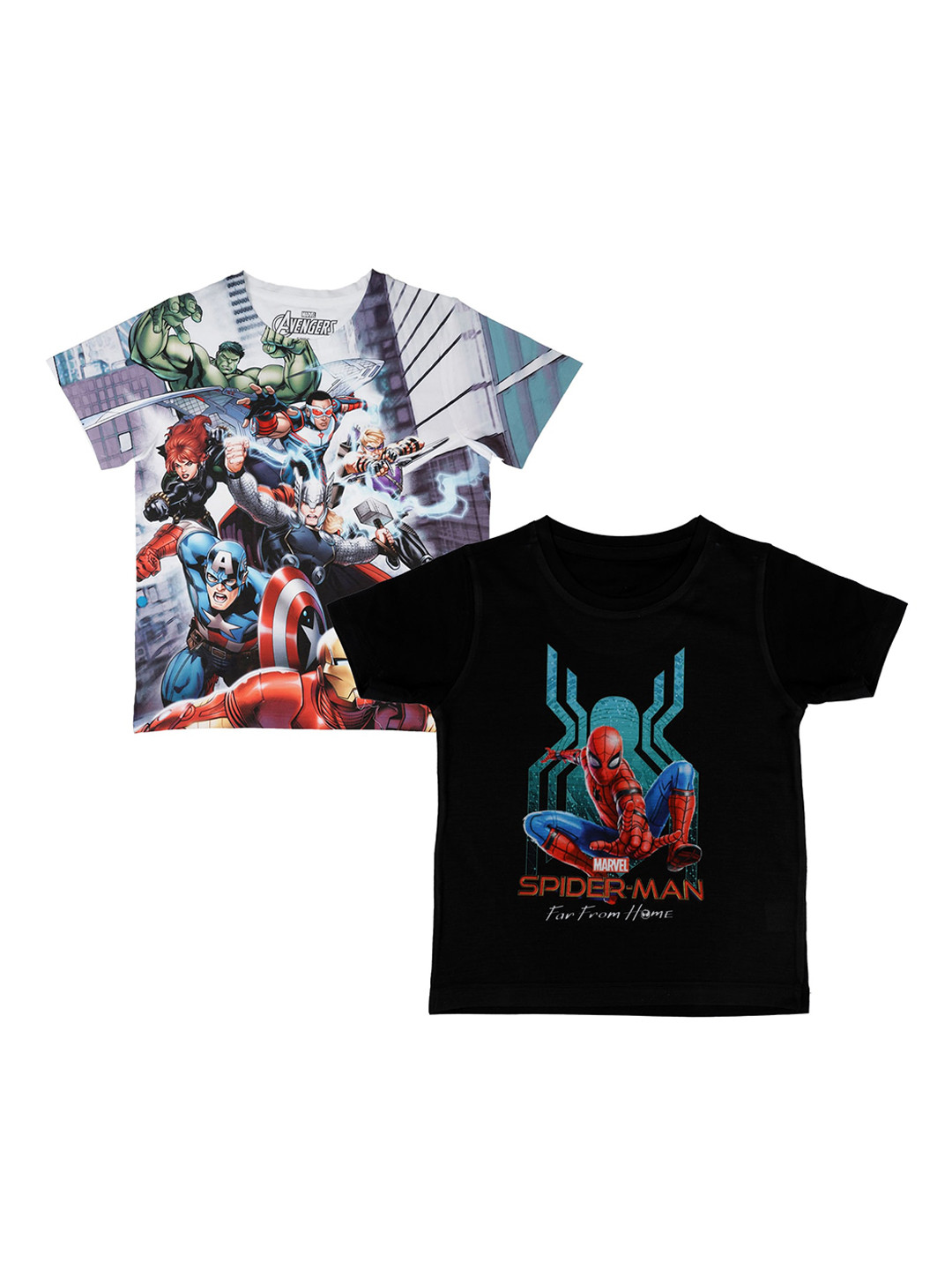 

Marvel by Wear Your Mind Boys Pack of 2 Printed Round Neck Pure Cotton T-shirt, White