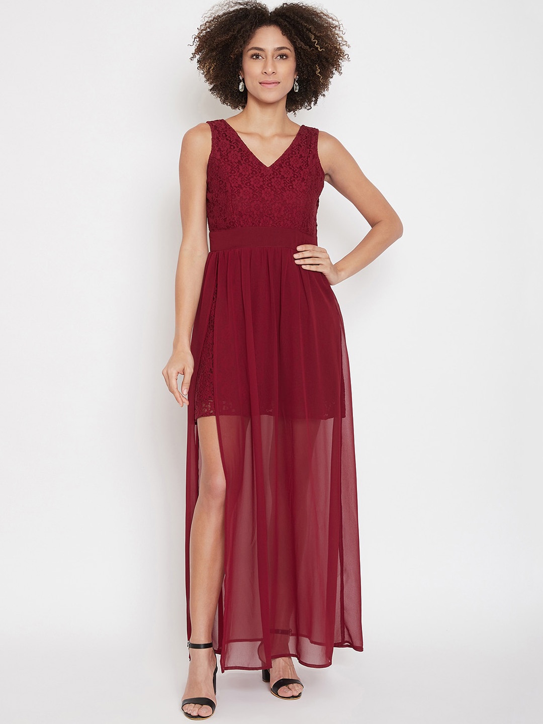 La Zoire Women Maroon Solid Maxi Dress