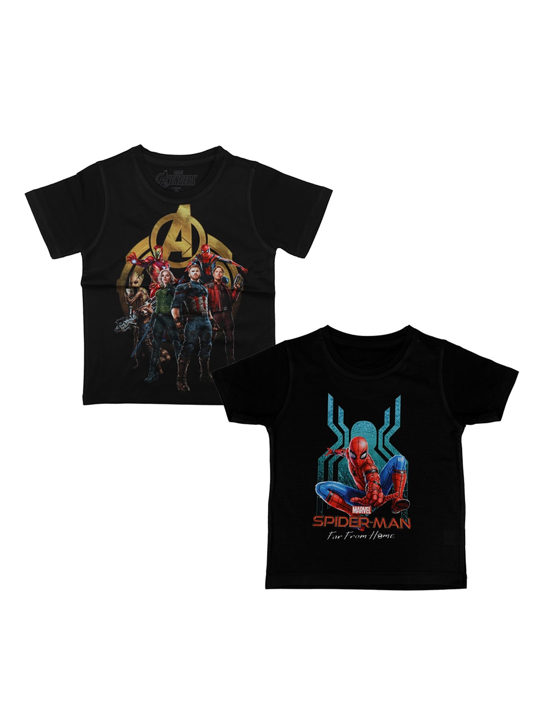 

Marvel by Wear Your Mind Boys Pack Of 2 Black Avengers Printed Round Neck T-shirts
