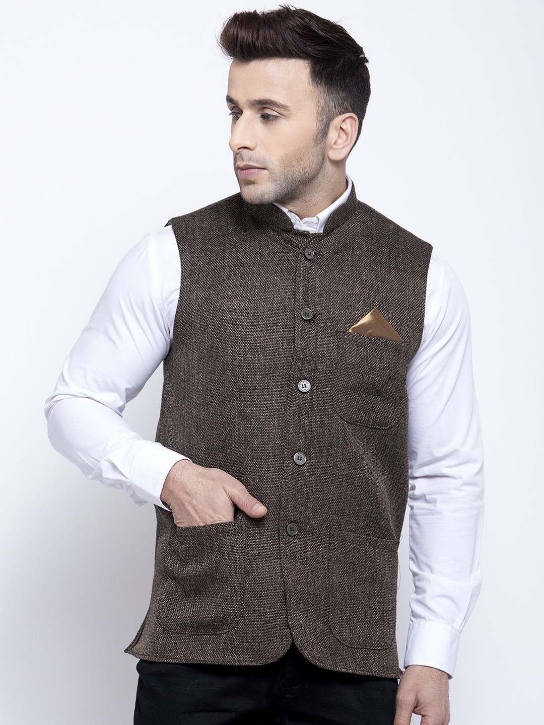 

KLOTTHE Men Brown Nehru Jacket