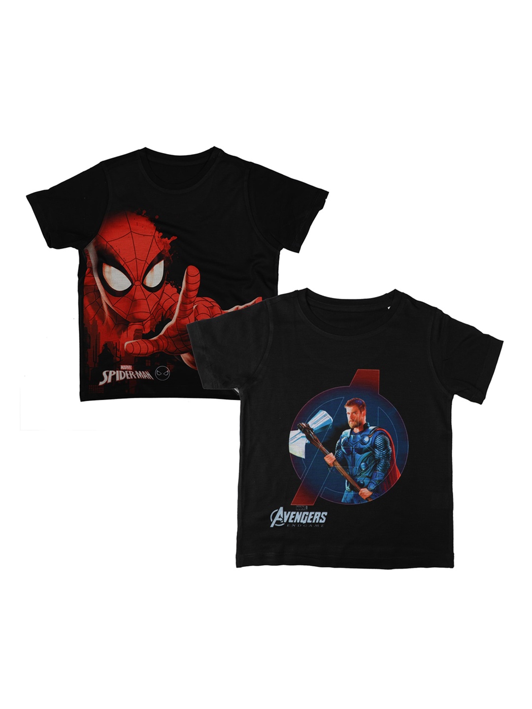 

Marvel by Wear Your Mind Boys Pack Of 2 Black Avengers Spiderman Printed Round Neck T-shirts