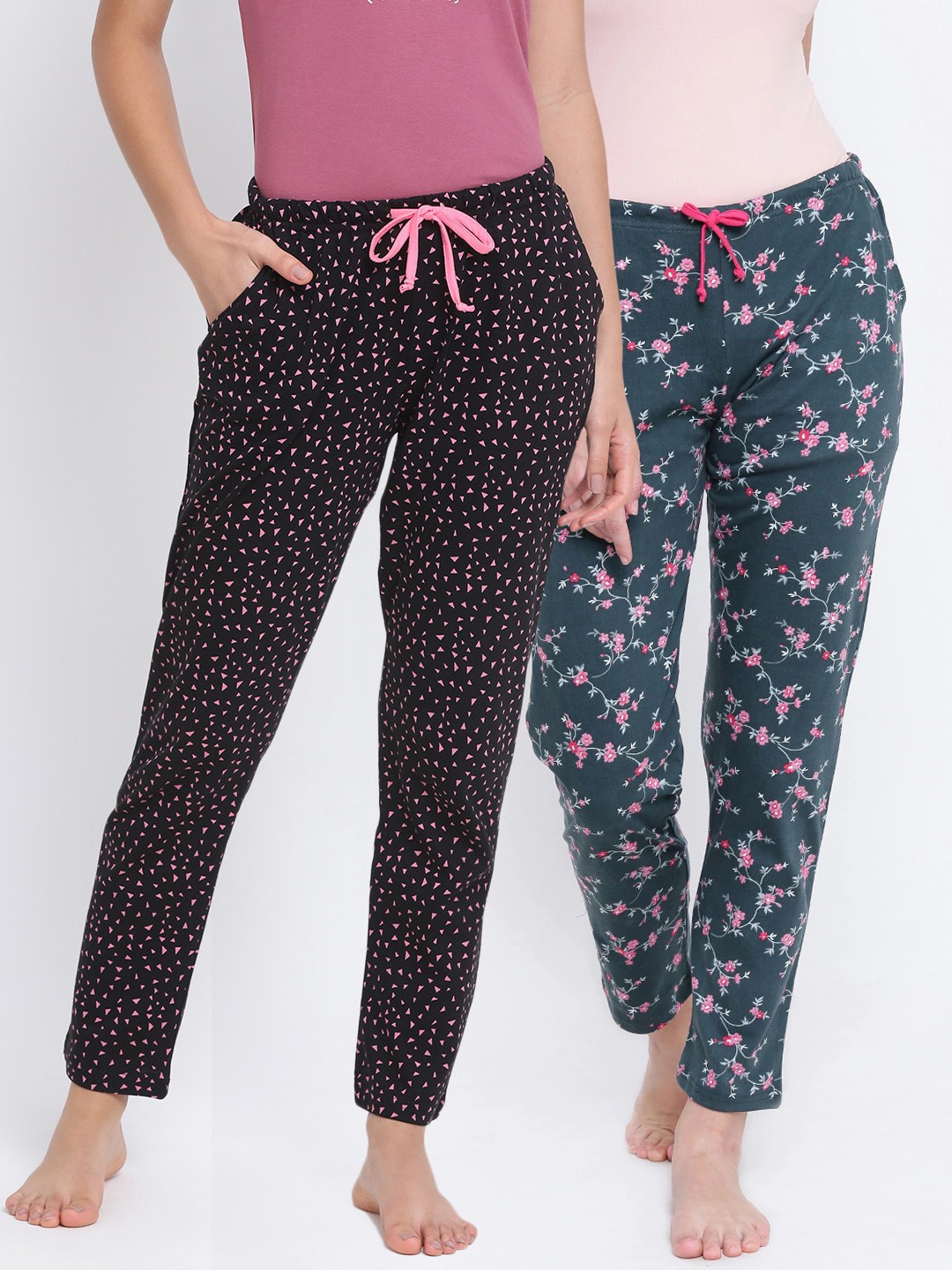 

Kanvin Women Pack Of 2 Printed Lounge Pants, Navy blue