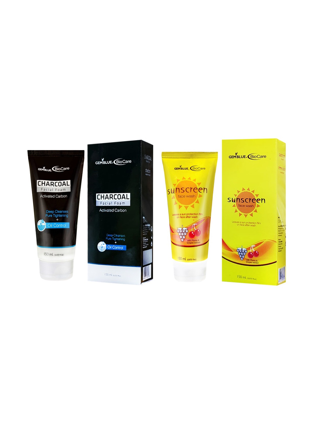 

GEMBLUE BioCare Set Of Charcoal Facial Foam & Sunscreen, Black