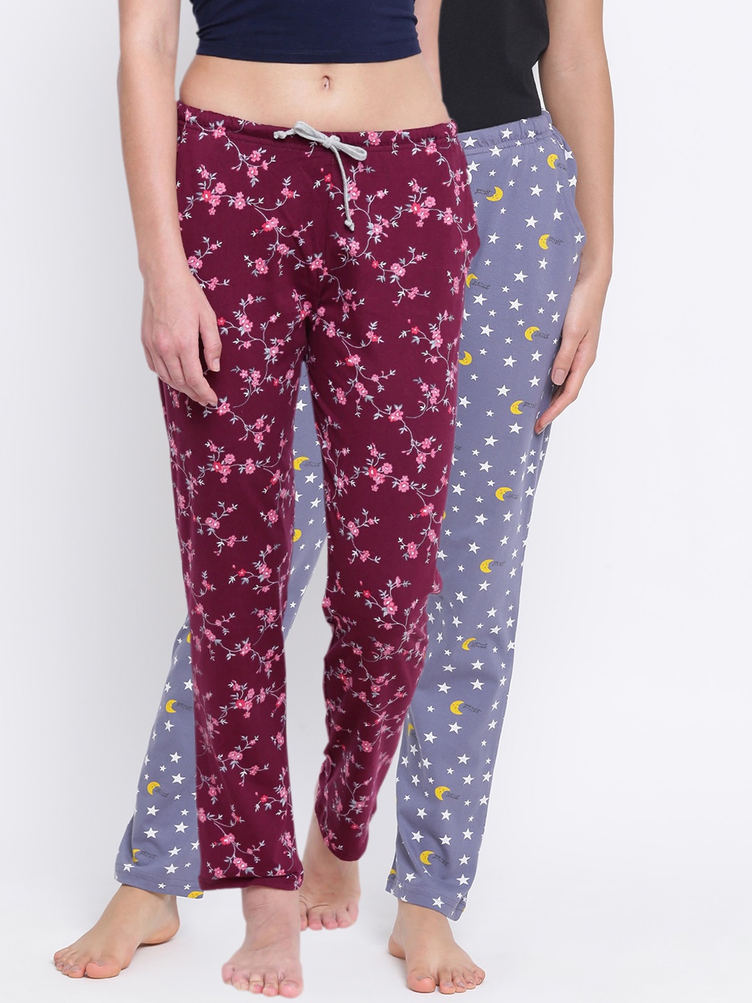 

Kanvin Women Pack Of 2 Printed Lounge Pants, Maroon