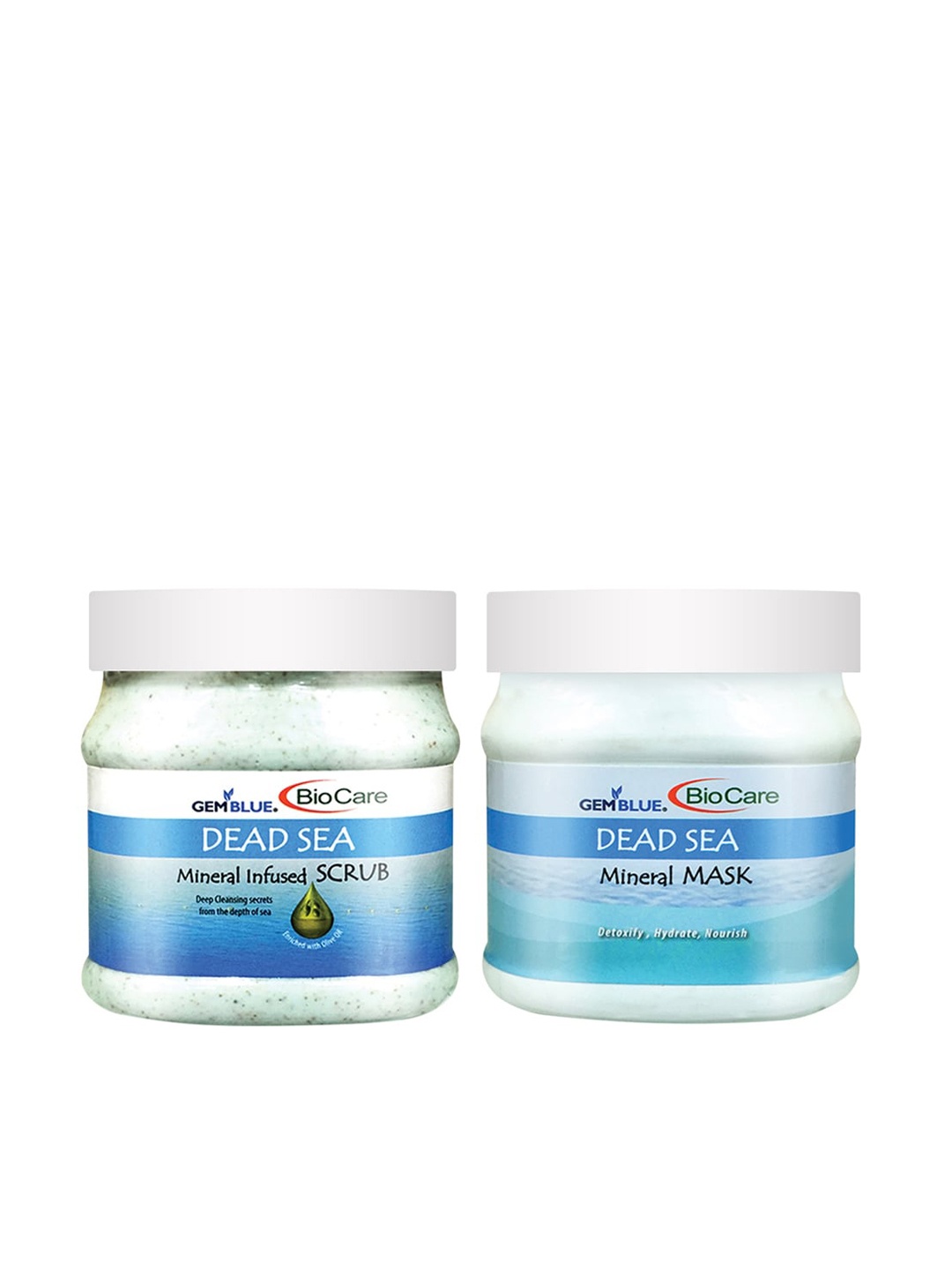 

GEMBLUE BioCare Combo of 2 Dead Sea Scrub & Dead Sea Mask - 500 ml each, Blue