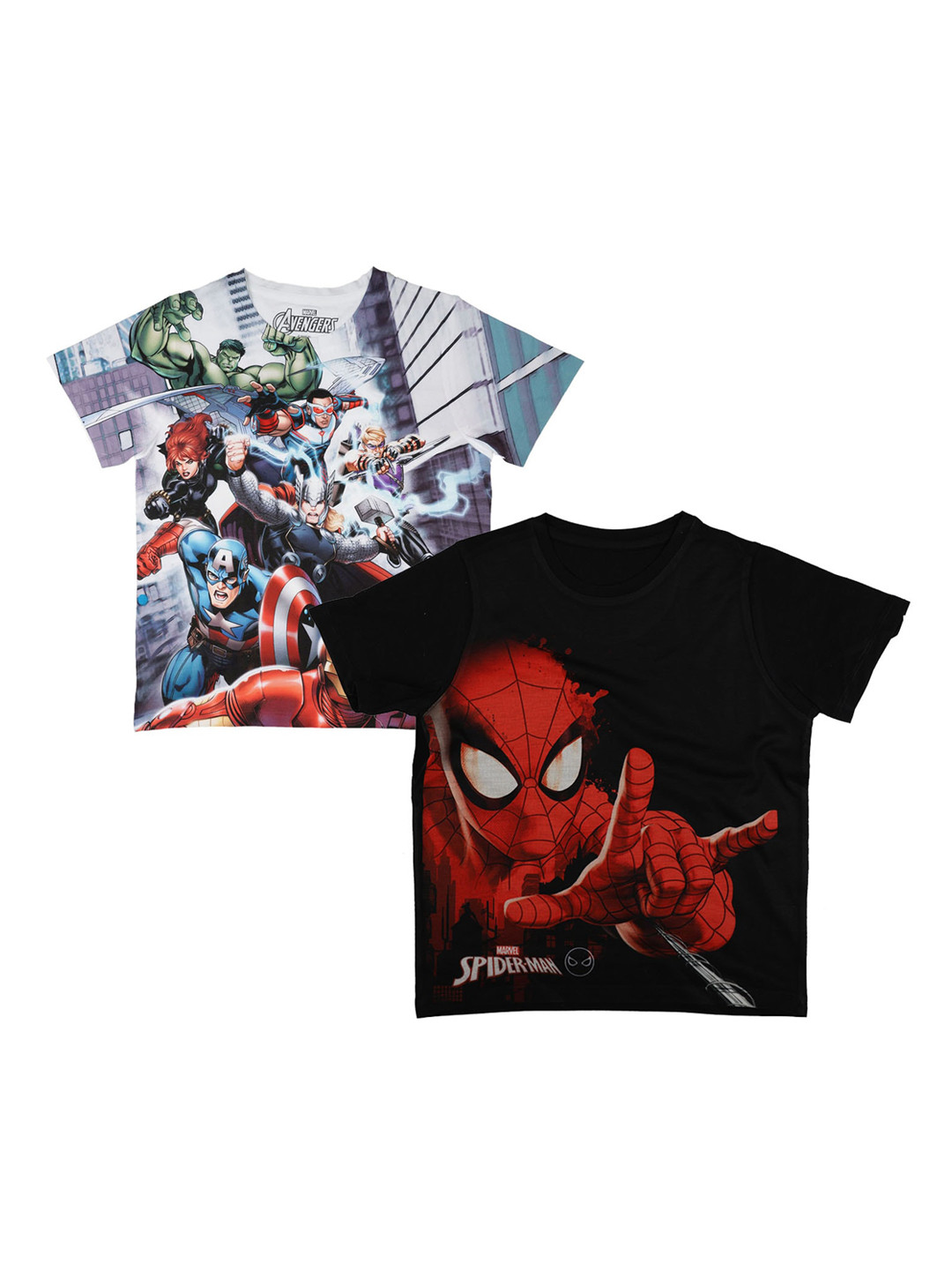 

Marvel by Wear Your Mind Boys Pack Of 2 Avengers Printed Round Neck Pure Cotton T-shirts, White