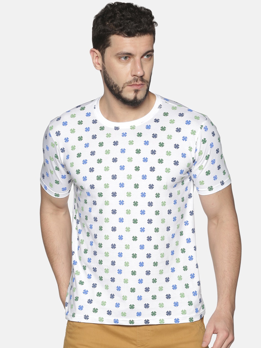 

IVOC Men White Printed Round Neck T-shirt