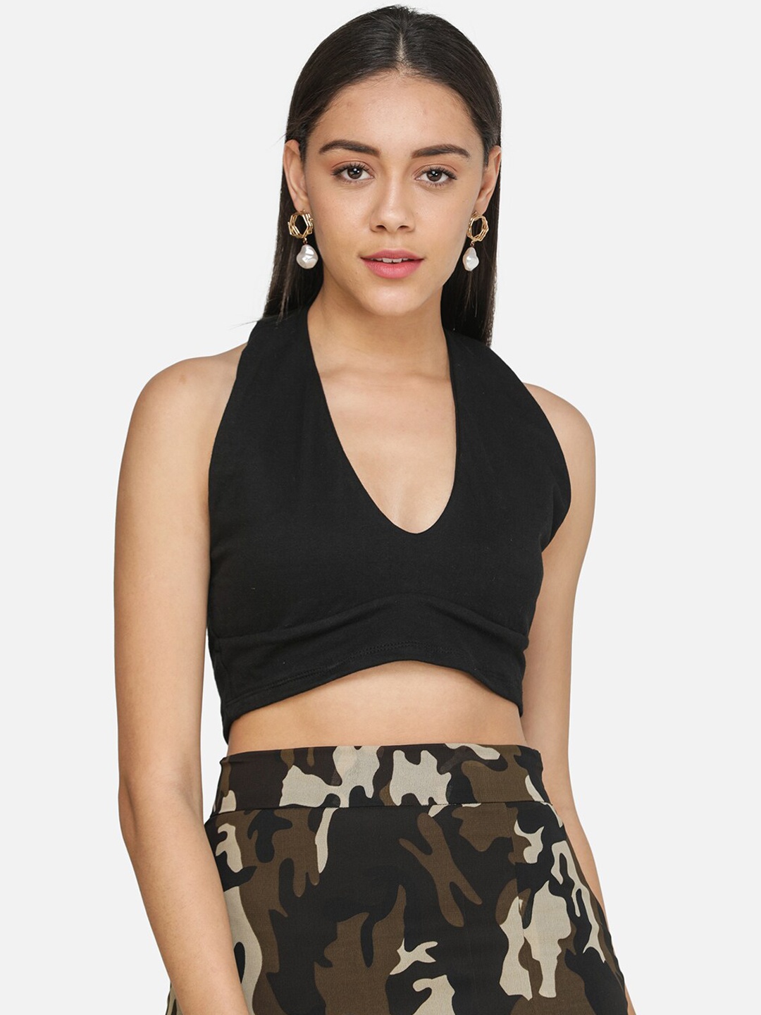 

SCORPIUS Women Black Solid Blouson Top