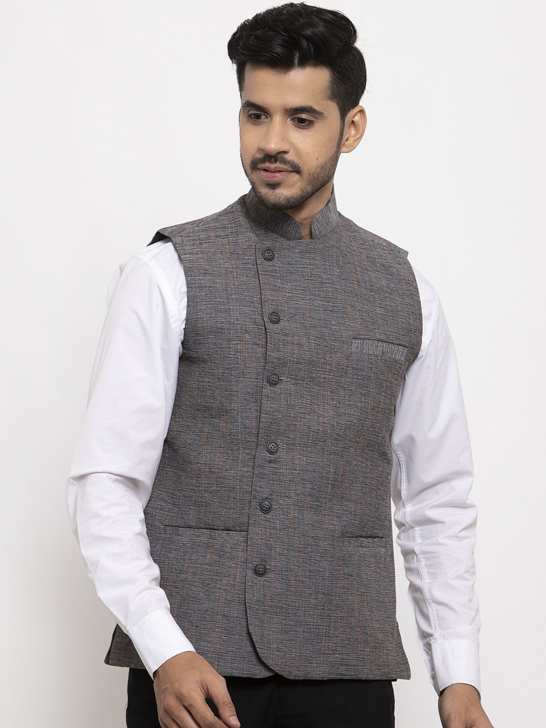 

KLOTTHE Men Grey Solid Nehru Jacket