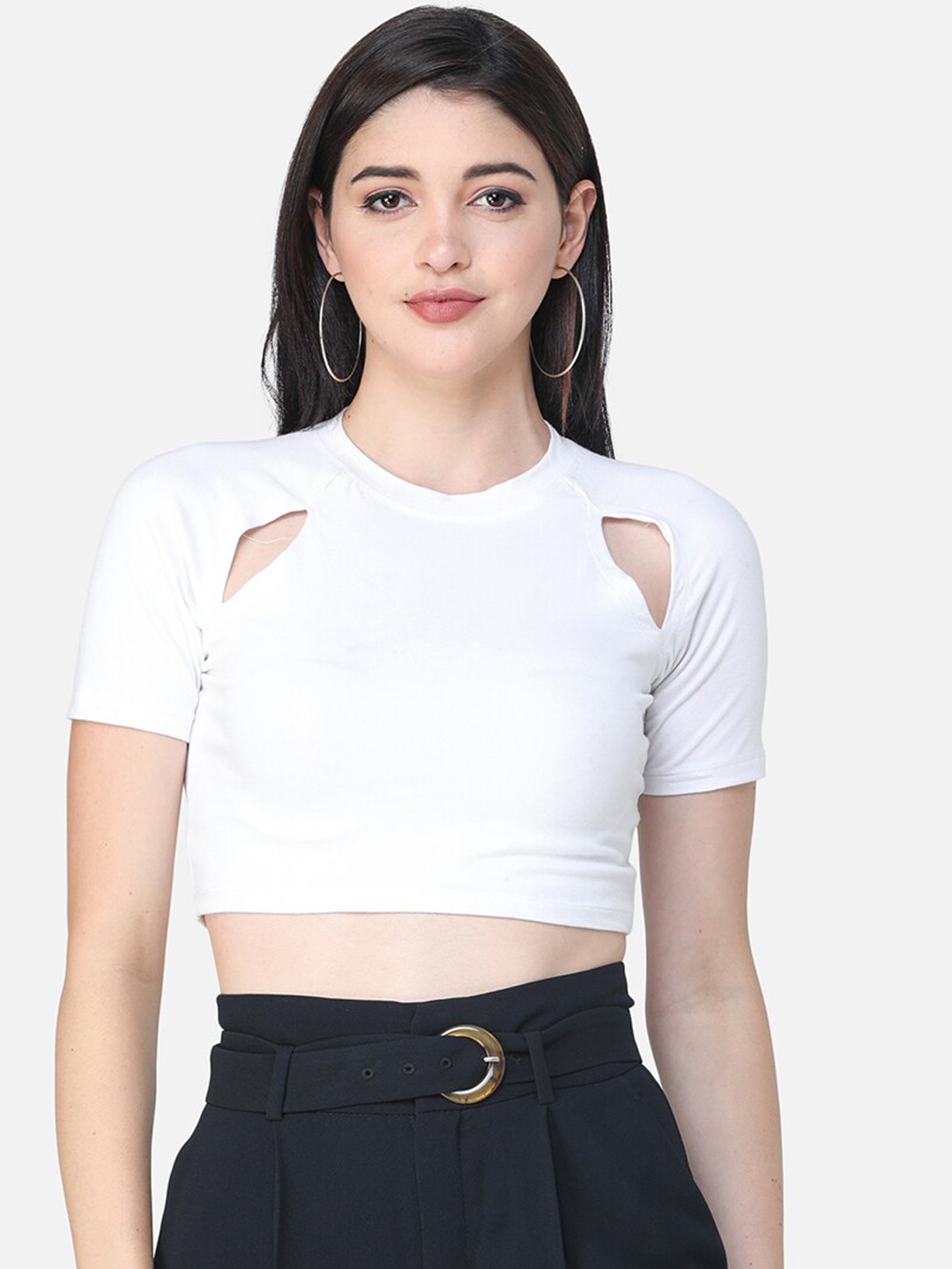 

SCORPIUS Women White Solid Fitted Top