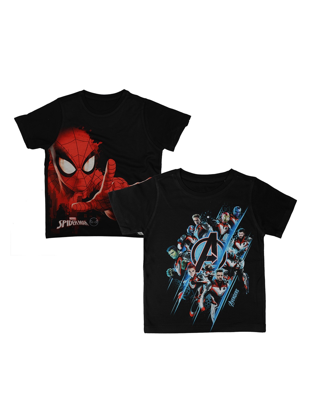 

Marvel by Wear Your Mind Boys Pack of 2 Black Spiderman Printed Round Neck T-shirts
